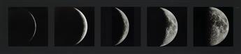 (LUNAR PHASES) A sequence of 15 photographs by Adolf Voigt and Hans Giebler depicting lunar phases, from waning to waxing crescents.